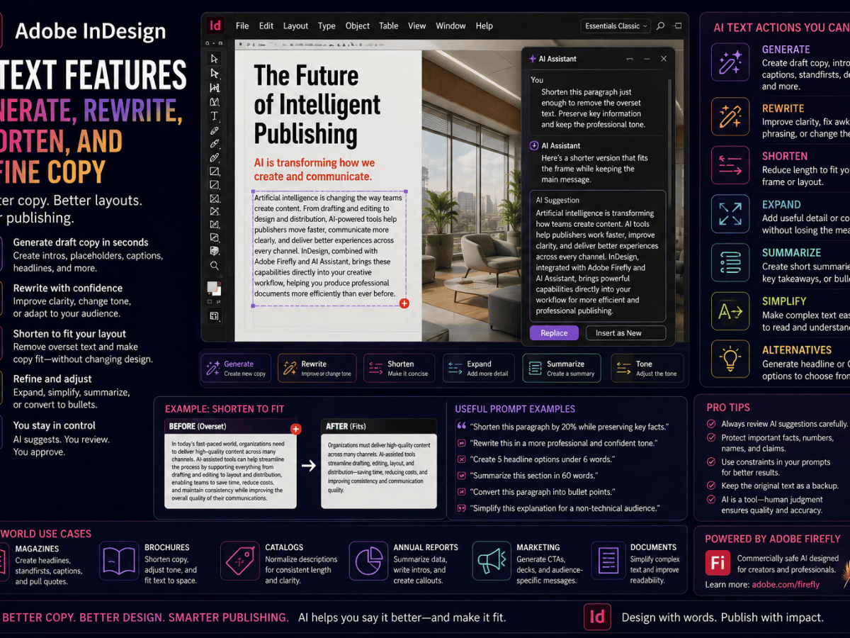 Adobe InDesign AI Text Features: Generate, Rewrite, Shorten, and Refine&nbsp;Copy